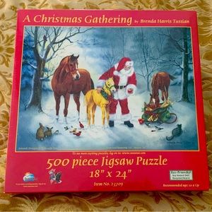 A Christmas Gathering 500 Piece Jigsaw Puzzle by Brenda Harris Tustian.